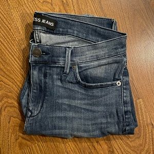 Express Jeans, Distressed Legging, Mid Rise in Dark Wash